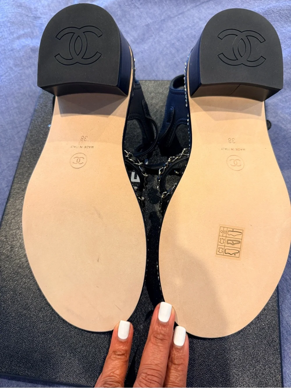 NWT Chanel Black Quilted Chain-Strap Sandals